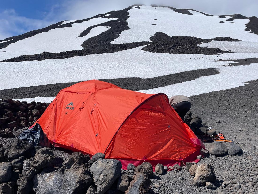 Tent pitched on a snowfield