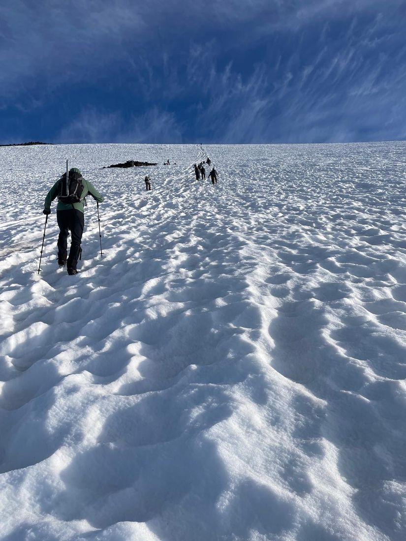 Climbers crossing a snowfield